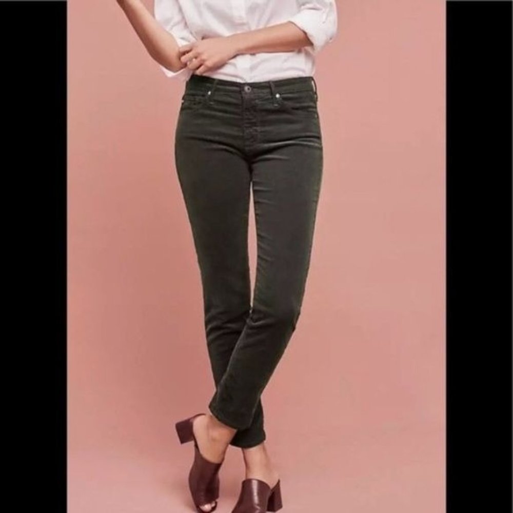 AG Adriano Goldschmied Womens 26R Green Corduroy Stevie Slim Straight Ankle Pant